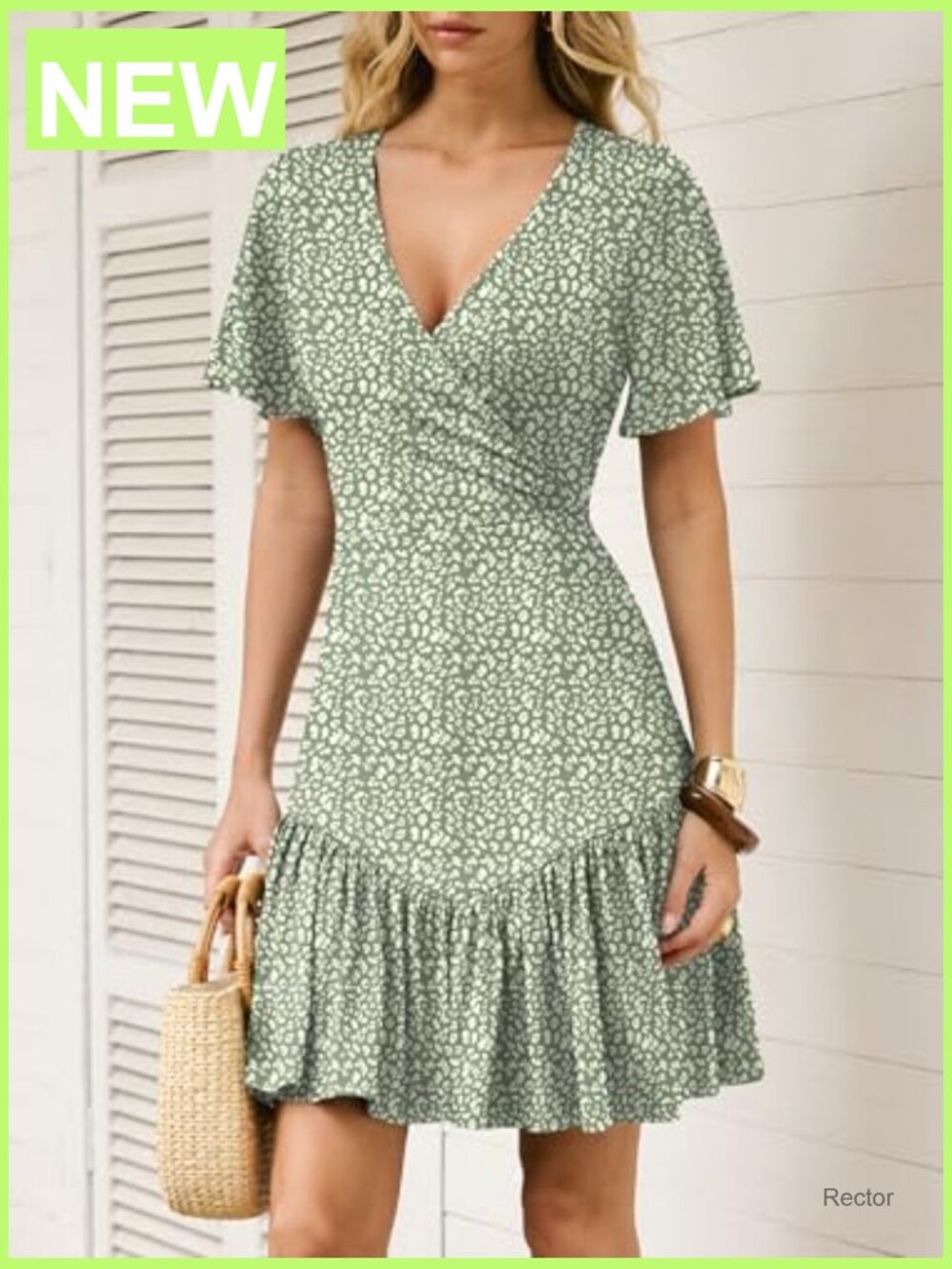 Slim Fit Wrap V-Neck Floral A-Line Mini Dress Short Sleeve Summer - Picture 5 of 7